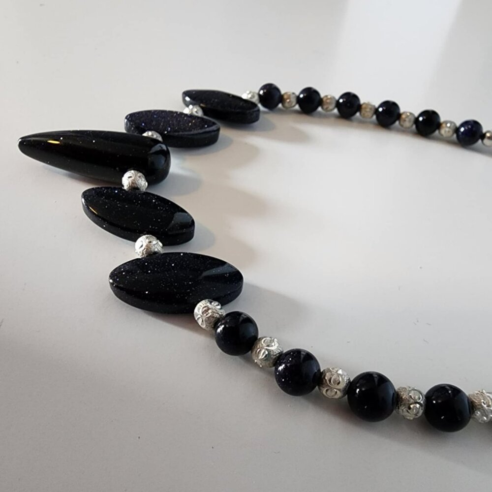 NWT Dark Blue Goldstone & Sterling Silver Necklace - Picture 6 of 7